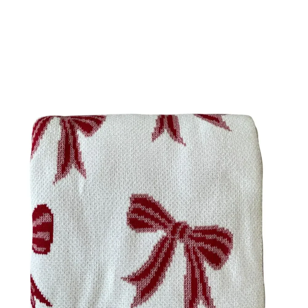 Rachel Zoe BOWS Oversized Throw Blanket 50x70 Red & White NEW